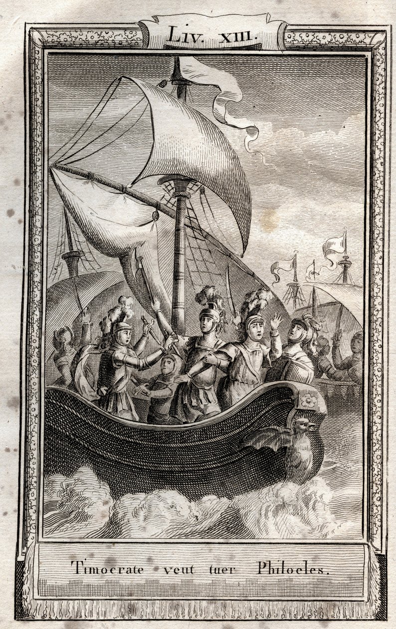 Timocrate quer matar Philoeles - gravação de 1798 por Monnet em "Les Aventures de Telemaque, fils d