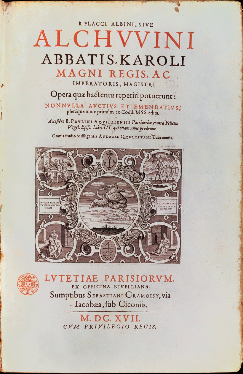 Página de título do Rei Charles Abbot por Alcuin, publicado em 1617 de French School
