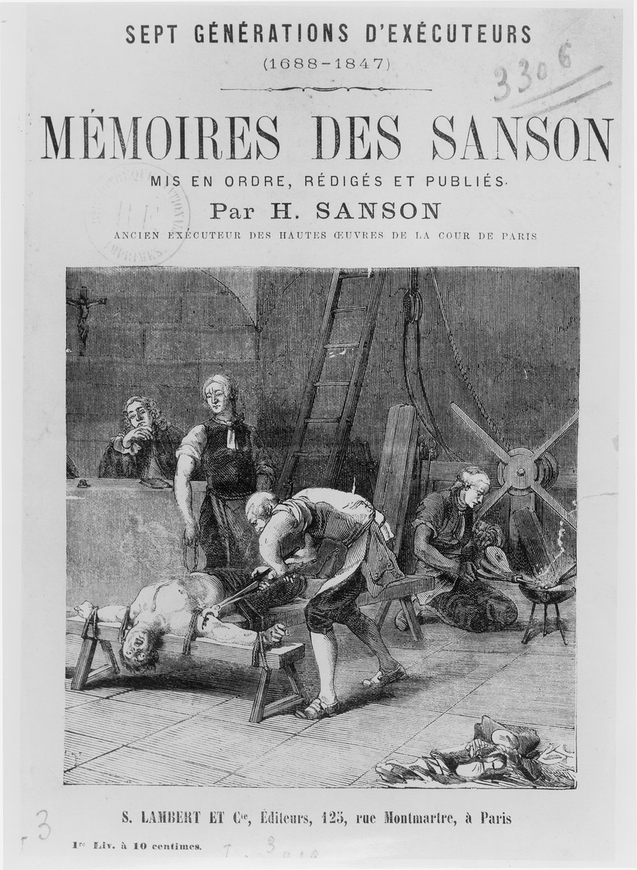 Página de título de Memoires des Sanson por H. Sanson, meados do século XIX de French School