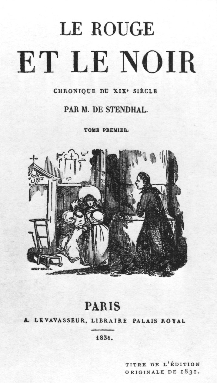 Página de rosto da primeira edição de O vermelho e o negro de Stendhal (1783-1842) publicado em 1831 de French School