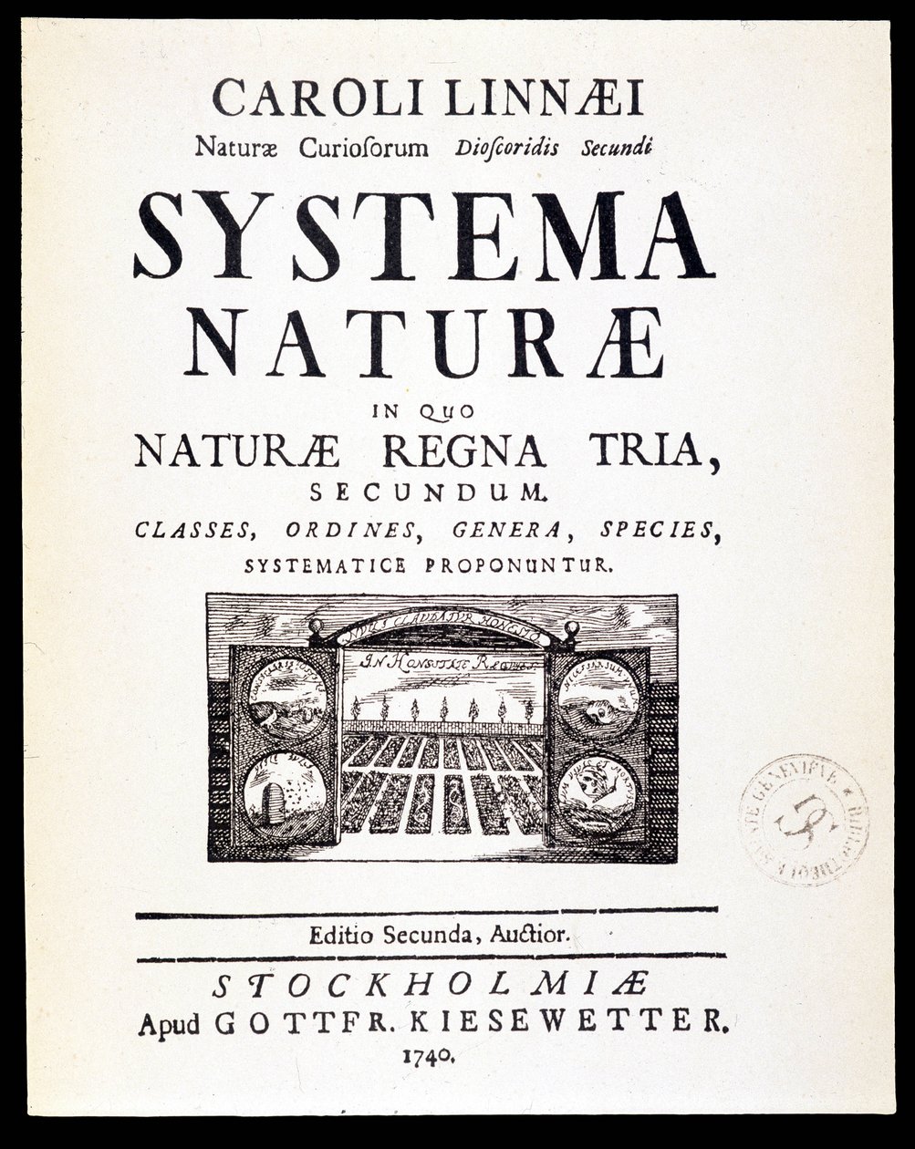 Página de título "Systema naturae" por Linné de French School
