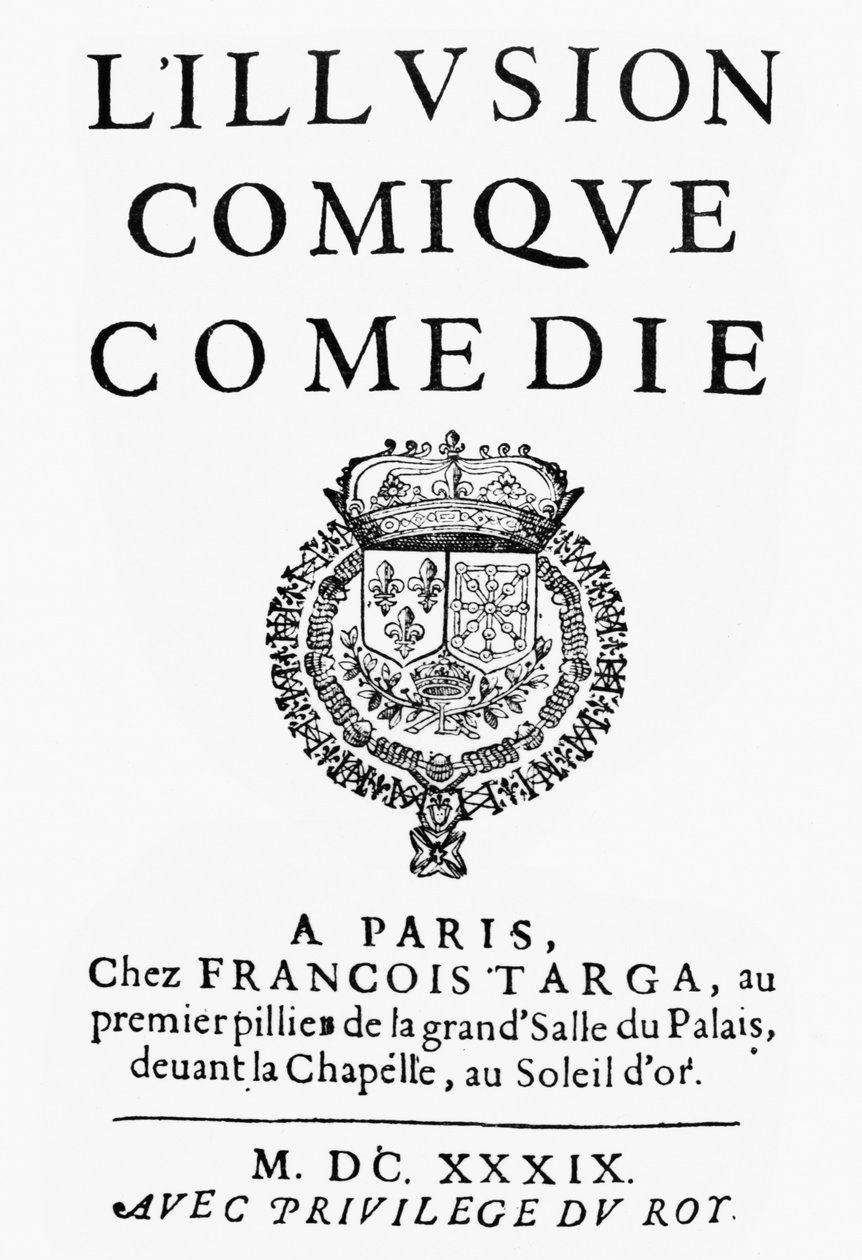 Página de título de LIllusion Comique de Pierre Corneille (1606-84) publicado em 1639 de French School