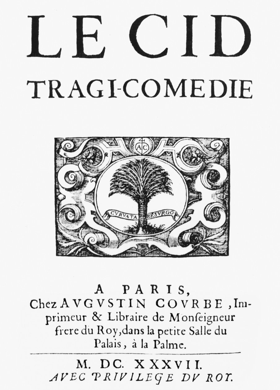 A página de título de The Cid (1637) de Pierre Corneille (1606-84) publicou 1637 de French School