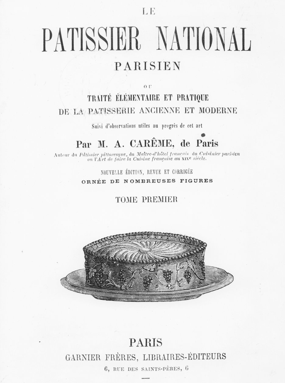 Página de título do "Le Patissier National Parisien", de Antonin Carême (gravura) de French School