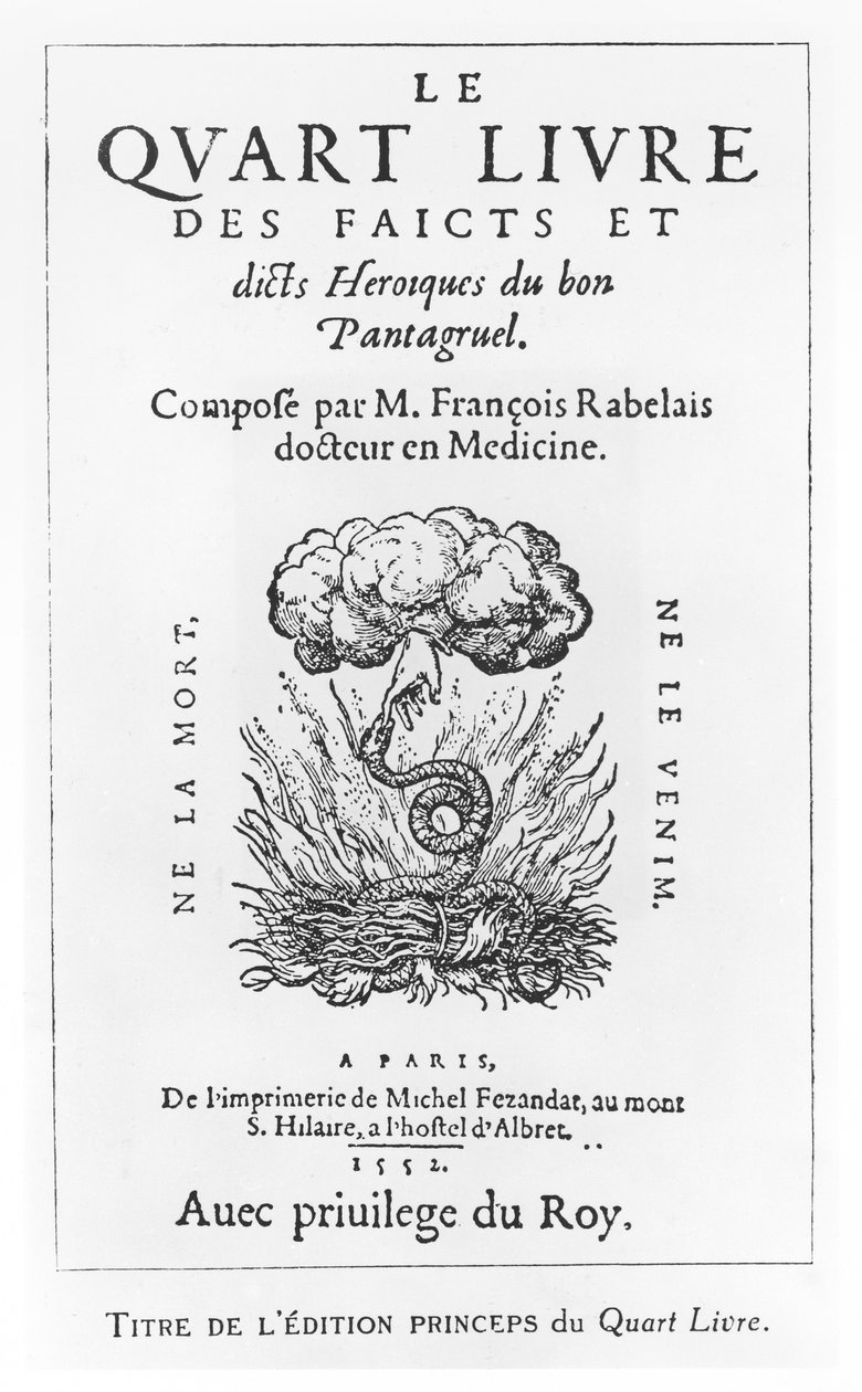 Página de título de "Le Quart Livre des Faicts et Dicts Heroique du Bon Pantagruel", de François Rabelais de French School