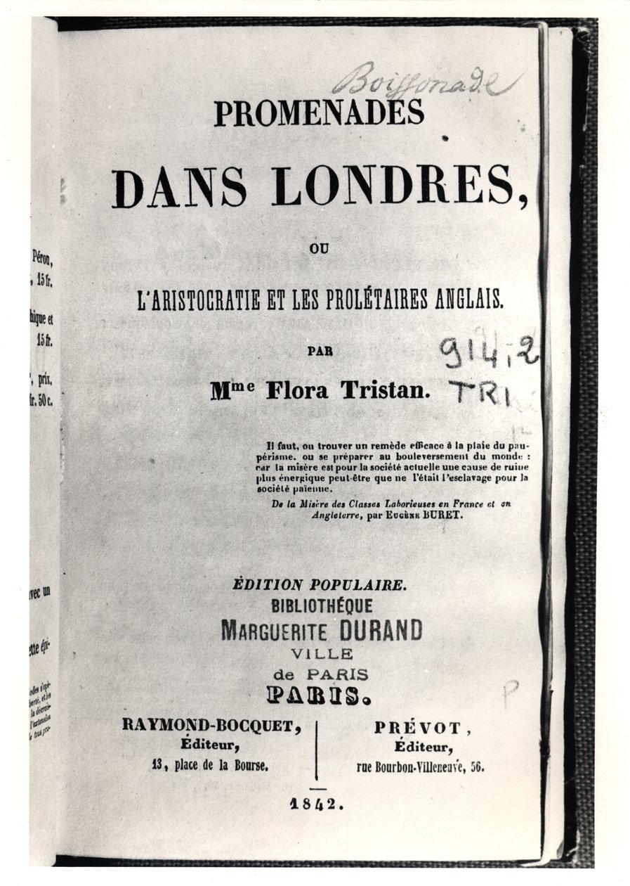 Página de título de Promenades em Londres por Flora Tristan (1803-44), publicado em Paris por Raymond-Bocquet e Prevot, 1842 de French School