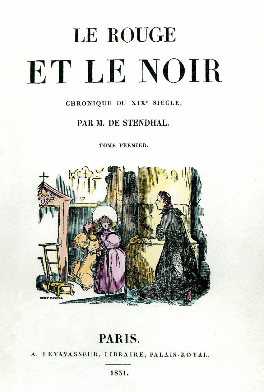 Página de título do livro de Stendhal (1783 - 1842) "Red and Black" (Vermelho e Preto) de French School