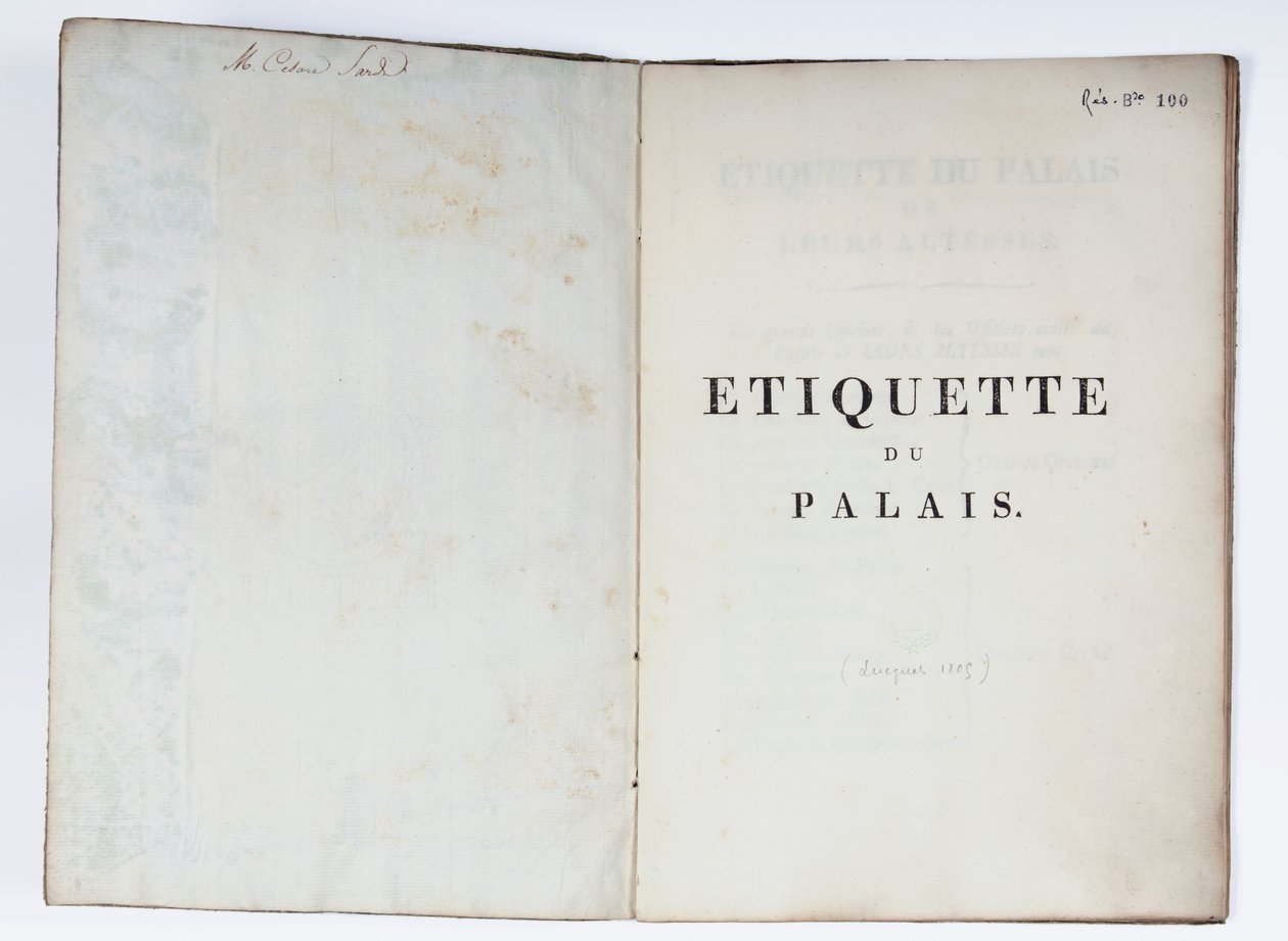 Página de título da Etiqueta du Palais, Lucca, 1805 (papel impresso) de French School