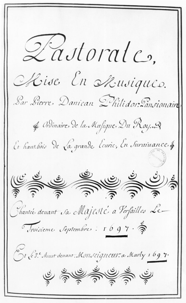 Página de rosto da Pastoral de Pierre Danican Philidor (1681-1731) 1697 de French School