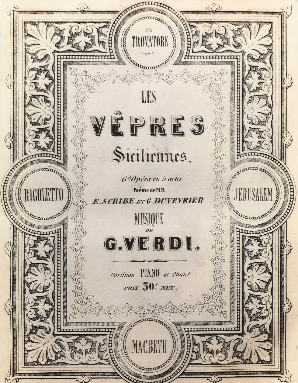 Página de título da partitura I Vespri Siciliani de French School