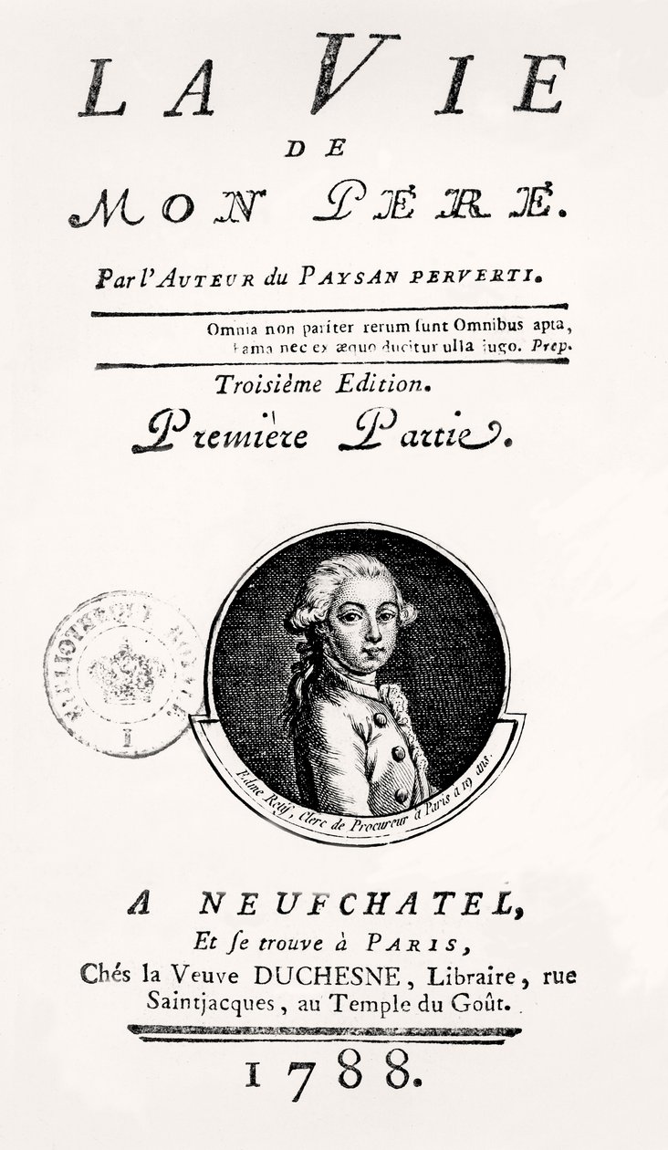 Página de título de "La Vie de Mon Pere", 1788 de French School