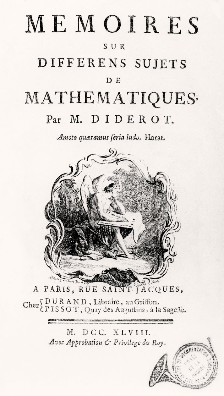 Página de título de "Memórias sobre diferentes assuntos da matemática", 1748 de French School