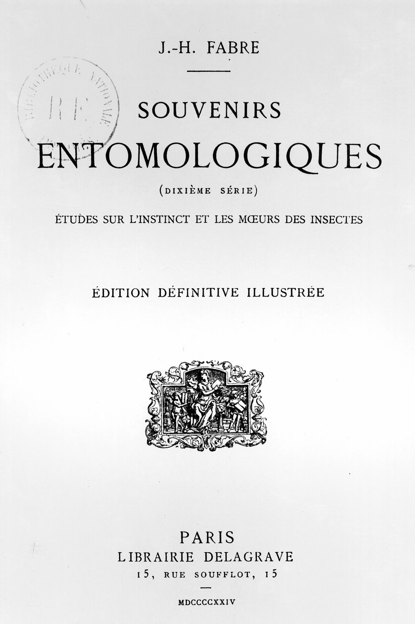Titlepage of Entomological Memories por Jean-Henri Fabre (1823-1915) publicado em 1924 (impresso) de French School