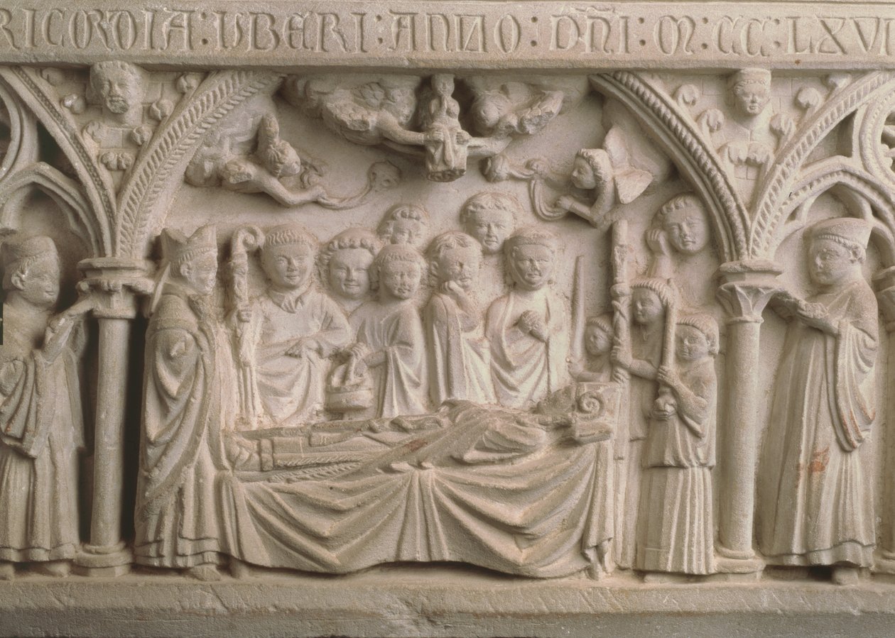 Túmulo do Bispo Radulphe (d.1266), detalhe do sarcófago representando uma procissão e a tomada da alma de Radulphes para o céu (ver também 171276) de French School