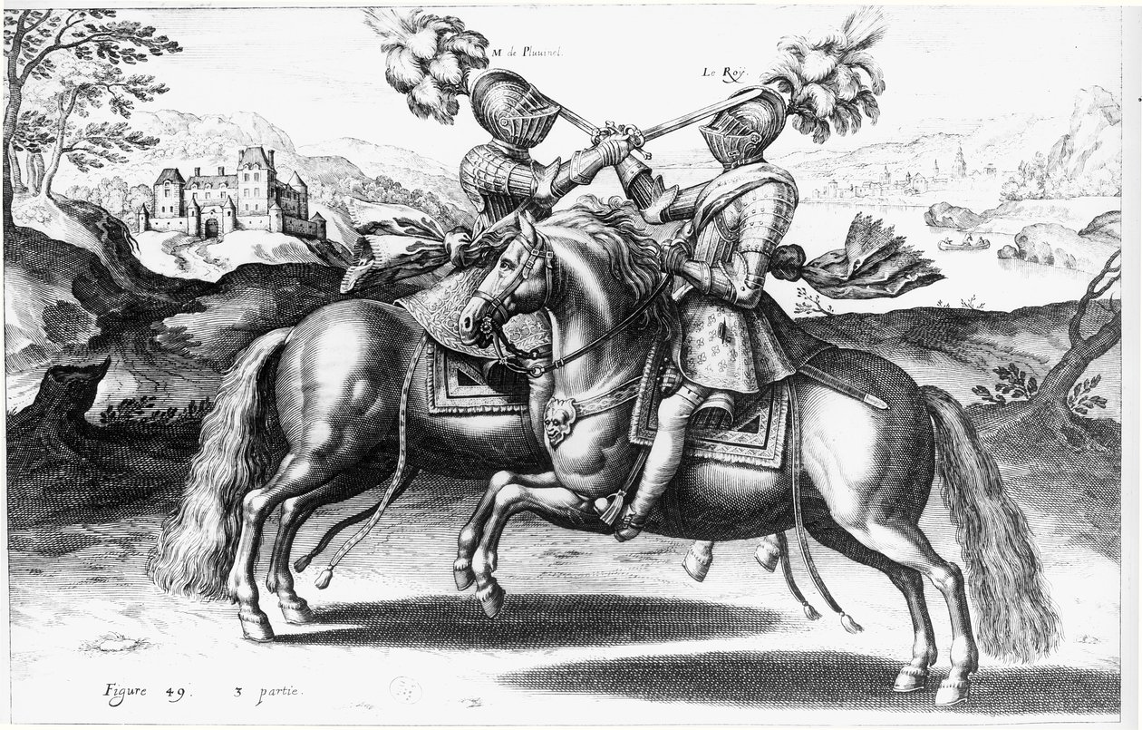 Cena de torneio entre Henri IV (1553-1610) e Antoine de Pluvinel (1555-1620) de French School