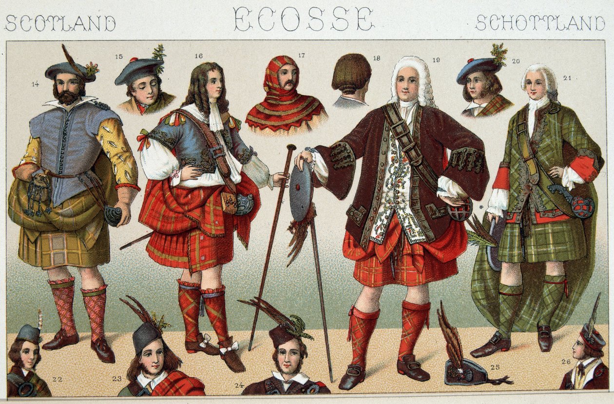 Fantasias tradicionais escocesas - em "Le costume historique" de Racinet de French School