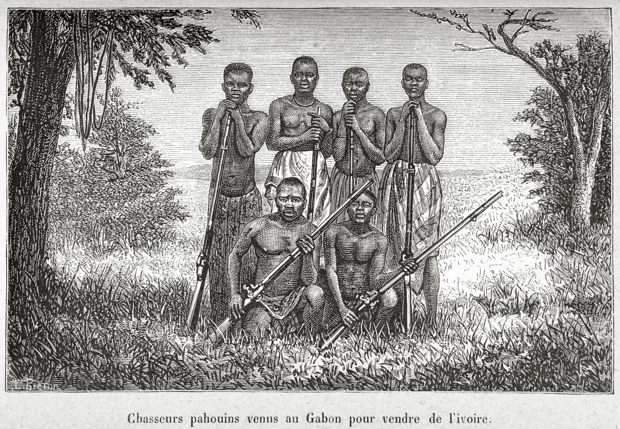 Traje tradicional do Povo Indígena do Gabão, ilustração de 