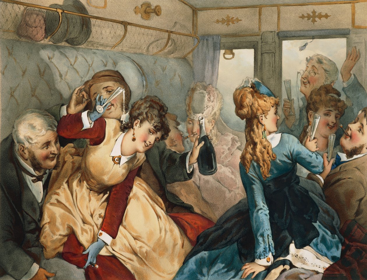 Trem do prazer, ilustração para a Casa da Madame Tellier, de Guy de Maupassant (1850-1893) de French School