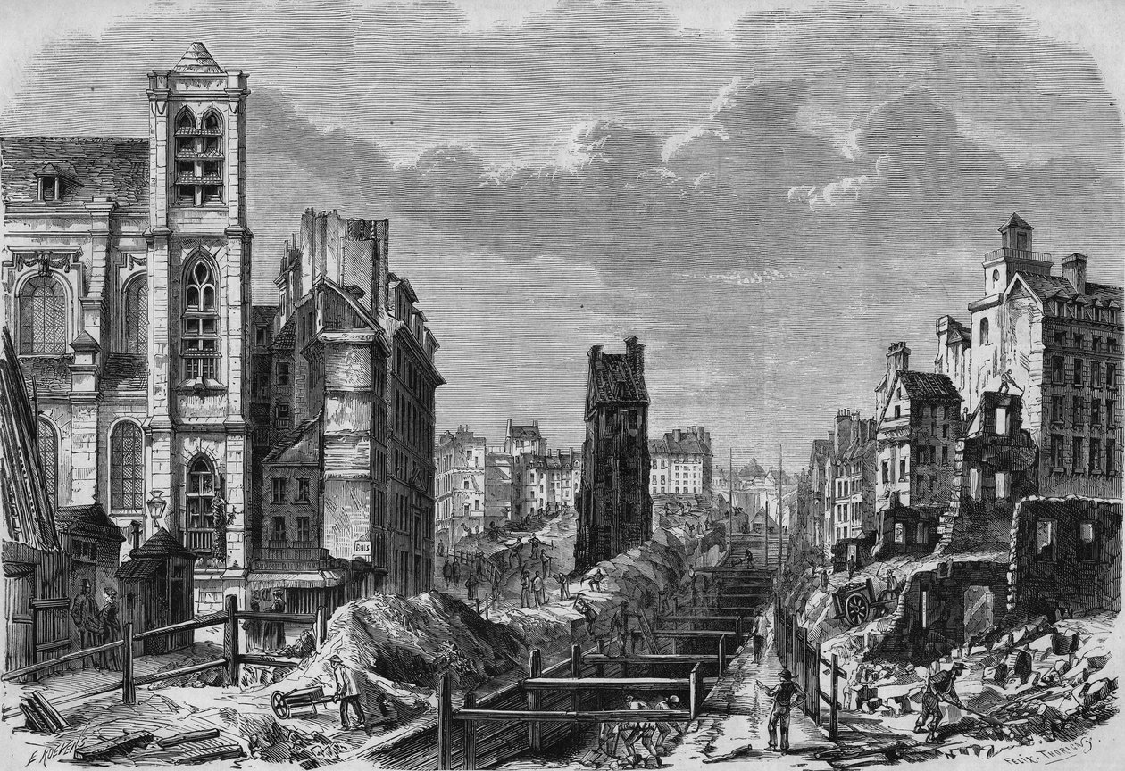 Transformações de Paris sob o Segundo Império , Paris Haussmannian : obras na montanha Saint Genevieve (Sainte-Genevieve) de French School