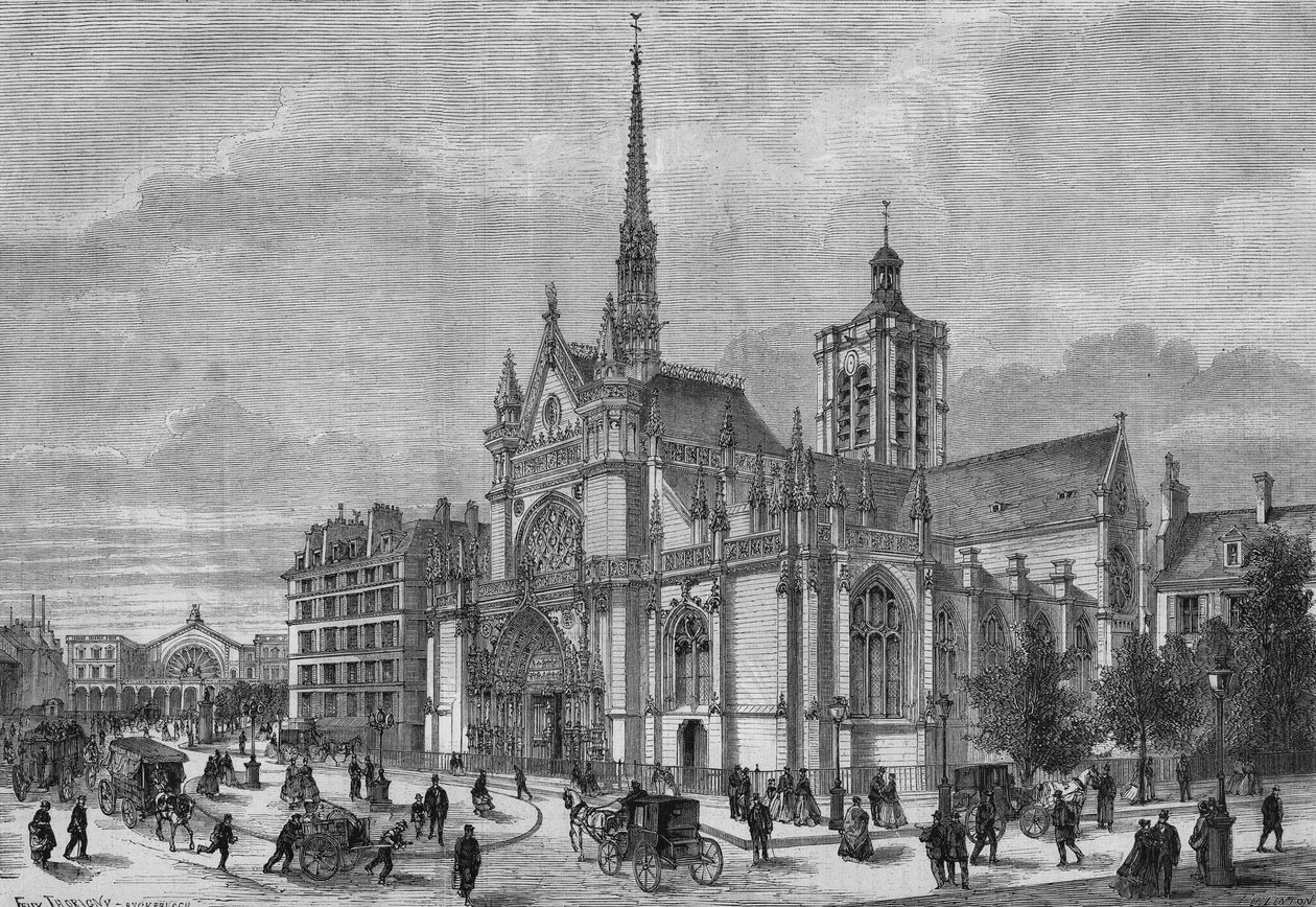 Transformações de Paris sob o Segundo Império, Paris Haussmannian: vista da nova fachada neo-gótica da igreja Saint Laurent, boulevard de Strasbourg, restaurada pelo arquitecto Simon Claude Constant Dufeux (Constant-Dufeux) (1801-1870) de French School