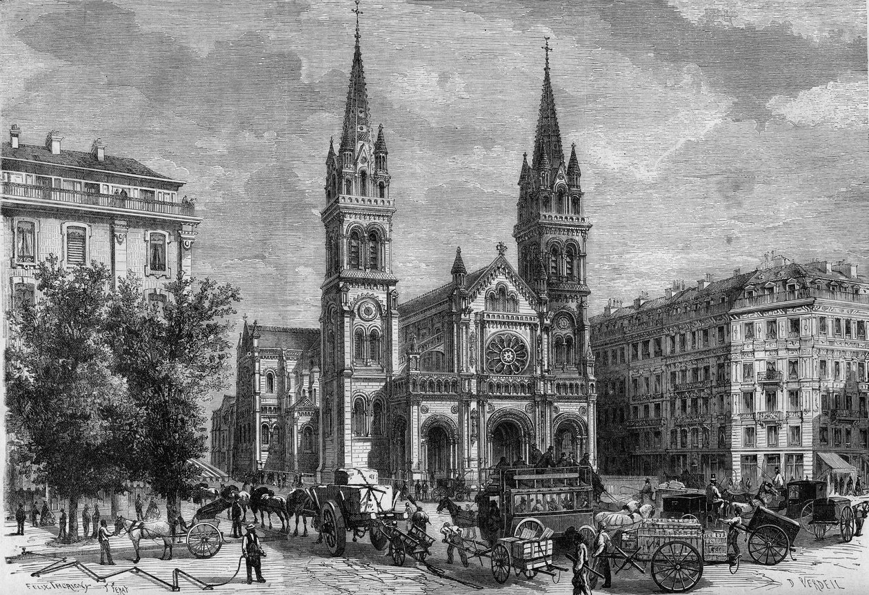 Transformações de Paris sob o Segundo Império, Paris Haussmannian: vista exterior da igreja Saint Ambroise (Saint-Ambroise) construída por Theodore Ballu (1817-1885) de French School
