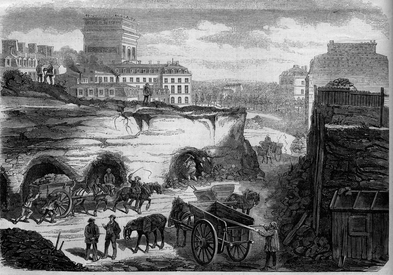 Transformações de Paris sob o Segundo Império, Haussmann Paris: perfurando o boulevard du Roi de Rome (hoje, avenida de Kleber). Gravura no "Le Monde Illustré" n°276 de 26 de Julho de 1862. de French School