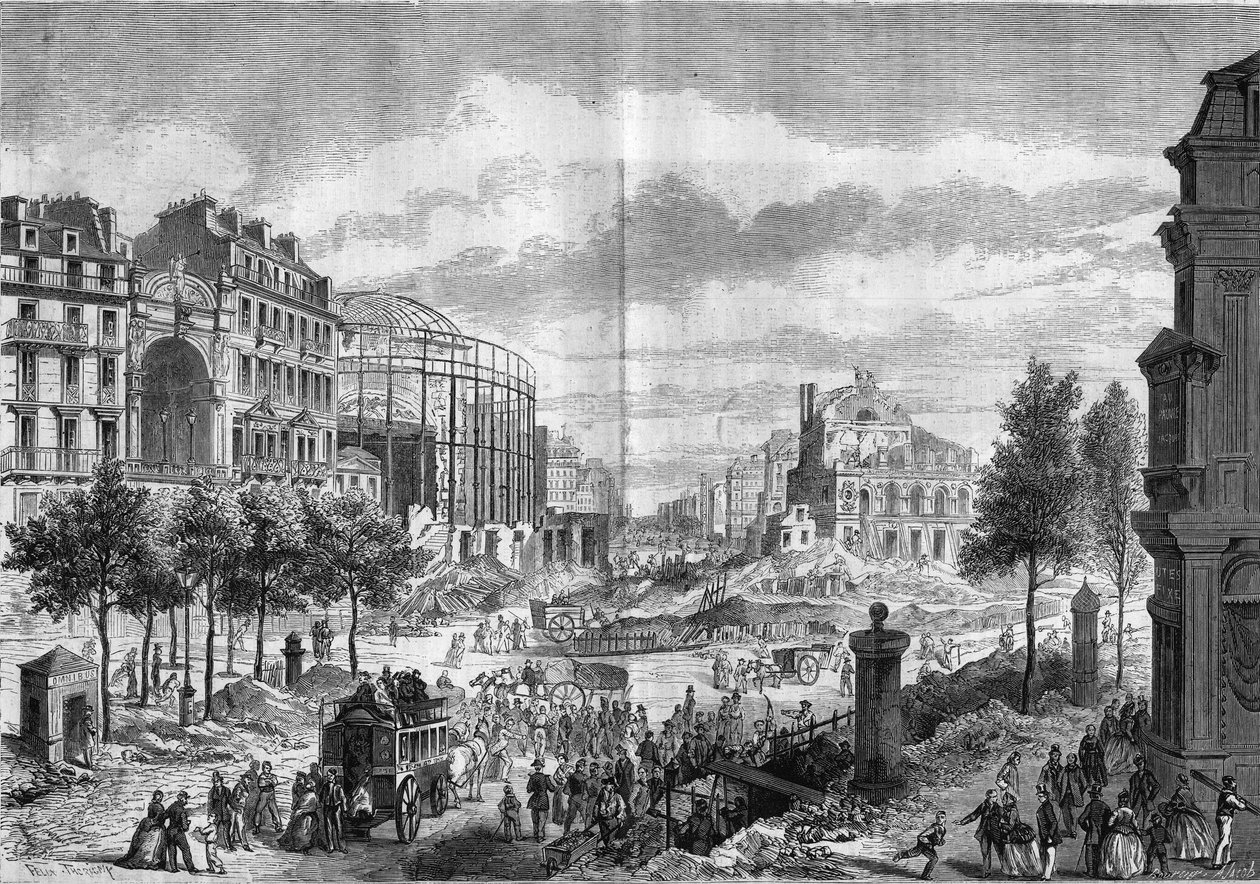 Transformações de Paris sob o Segundo Império, Paris Haussmann: perfurando o Boulevard du Prince Eugene (actual Boulevard Voltaire). Gravura no "Le Monde Illustré" n°284 de 20 de Setembro de 1862. de French School