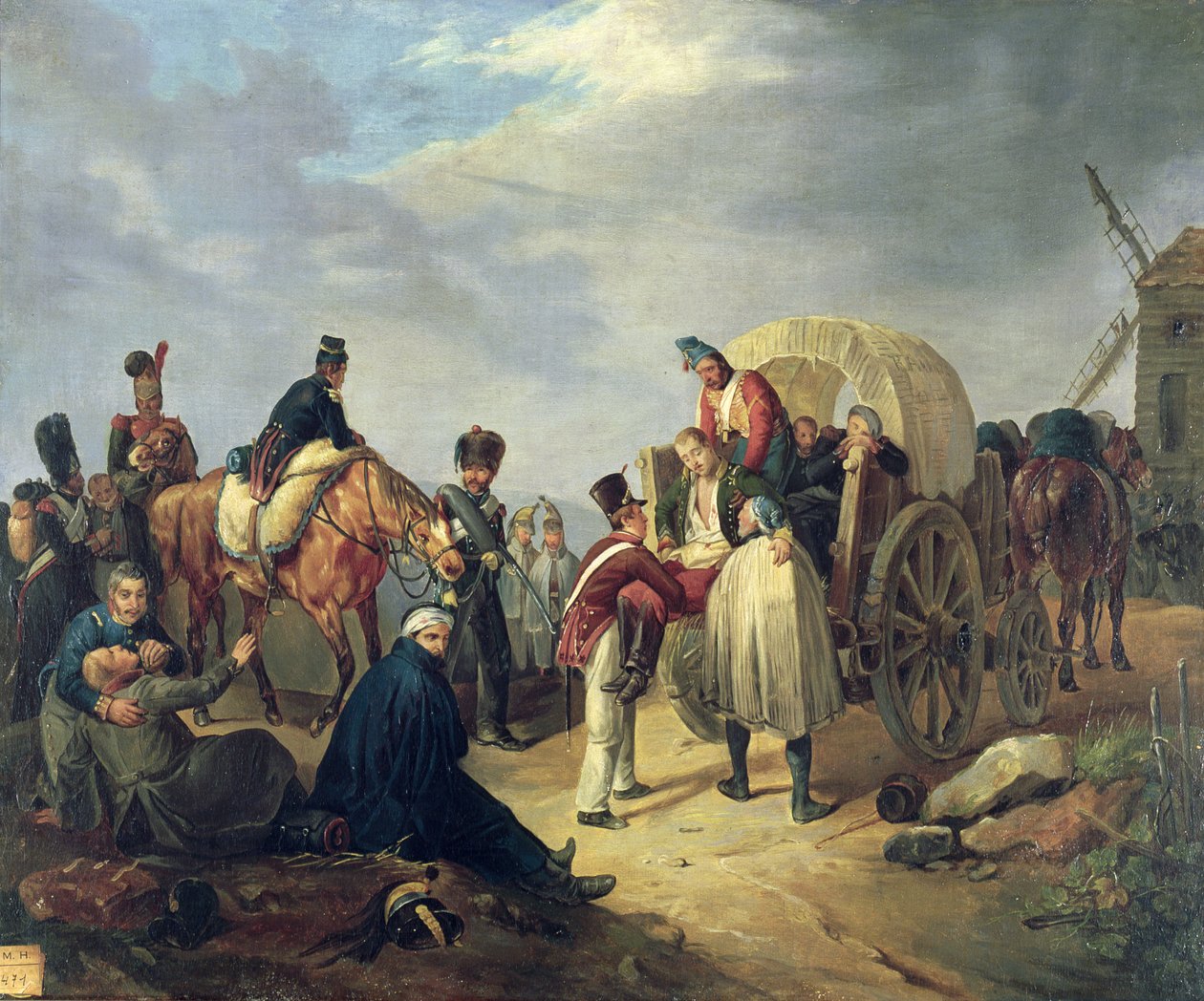 Transporte de soldados feridos durante as guerras napoleônicas de French School