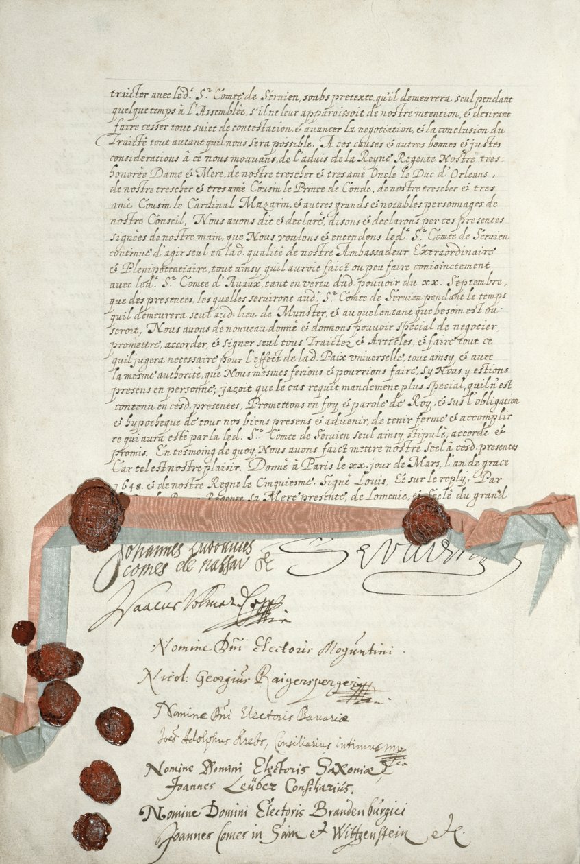 Tratado de Westphalia, assinado em Munster, 24 de outubro de 1648 (ver 211403) de French School