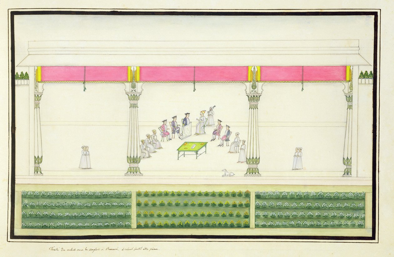 Tratado do Nawab com os britânicos em Benares em 1765 em que Gentil esteve presente do Álbum Gentil, publicado em 1774 de French School