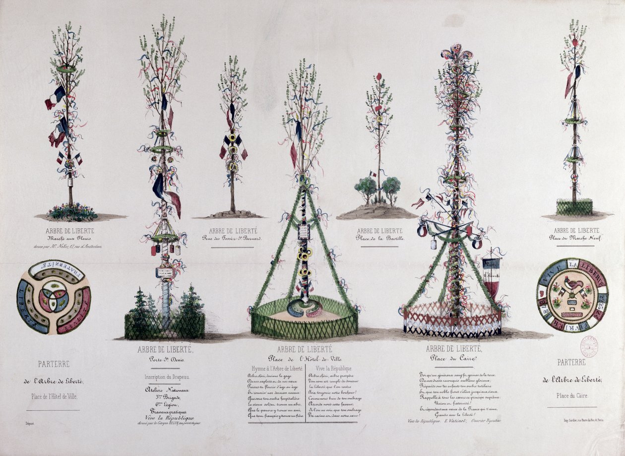 Árvores da Liberdade plantadas em Paris em 1848 (gravura a cores) de French School