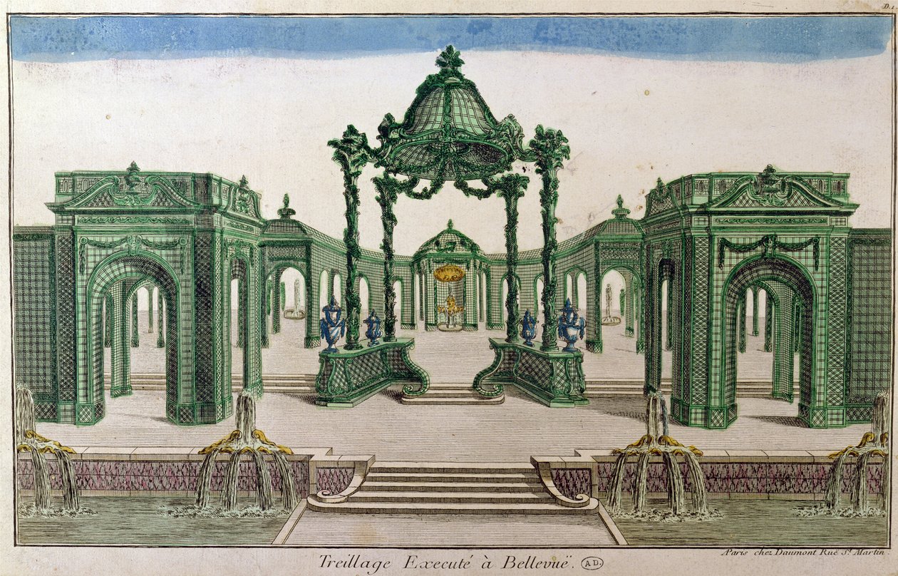 Archway Trellis executado em Bellevue (gravura de cor) de French School