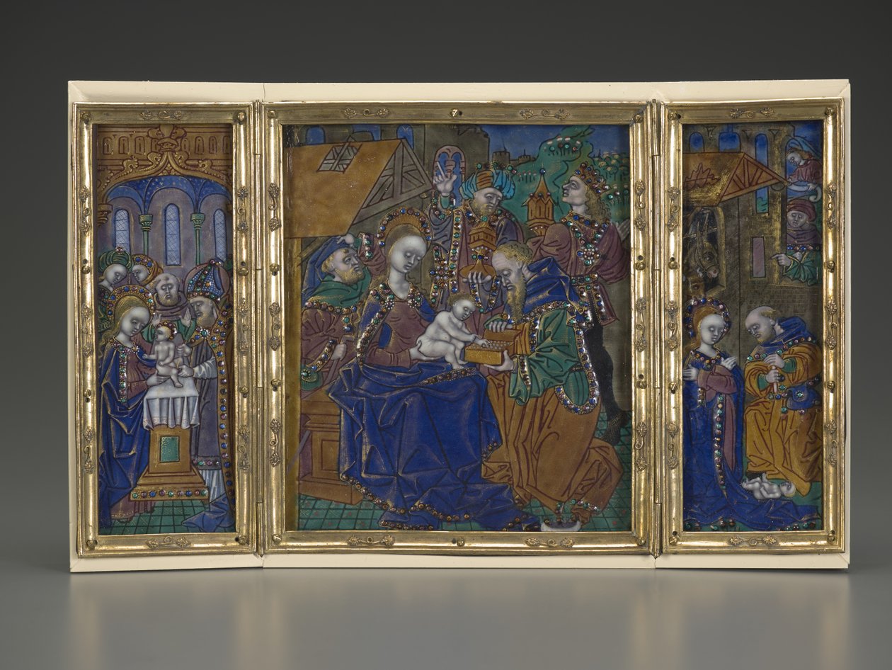 Tríptico: Circuncisão, Epifania, Natividade, cerca de 1490 (esmalte sobre cobre) de French School