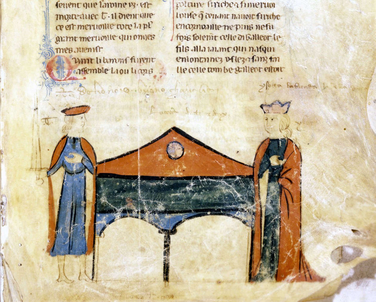 Tristão e Iseult. Miniatura de um manuscrito francês do século XIV. Bíblia. Marciana, Veneza. de French School
