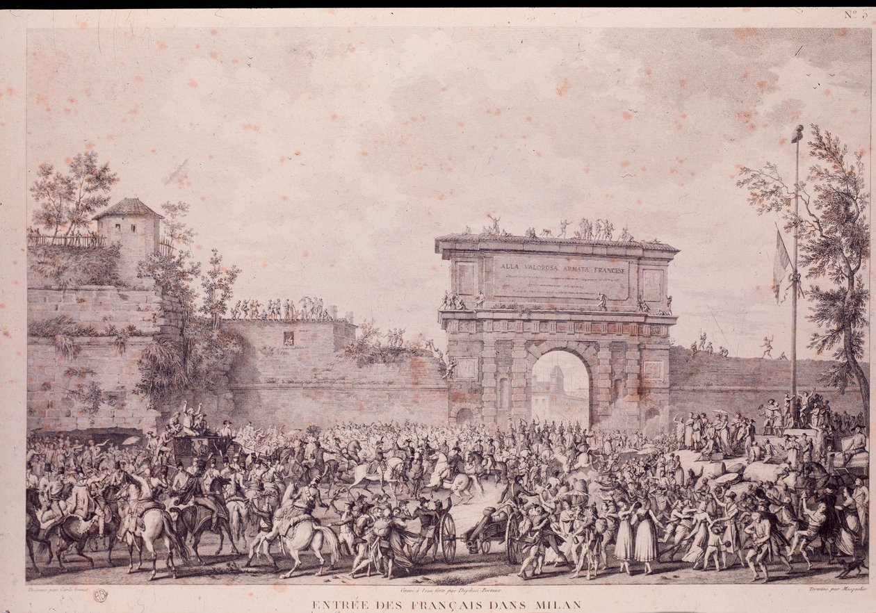 Entrada triunfal das tropas francesas de Napoleão Bonaparte em Milão, a 15 de maio de French School
