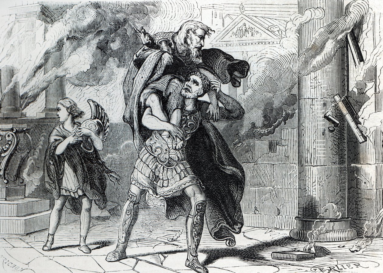 Fuga de Tróia (gravura) 1864 de French School