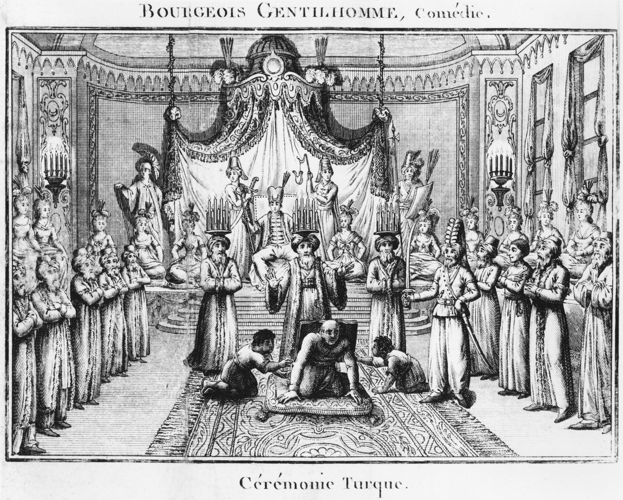 Cerimônia turca, ilustração de Le Bourgeois Gentilhomme de Molière, edição 1801 de French School