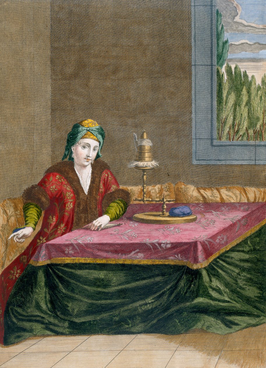 Mulher turca, girando o fio, c.1708 de French School