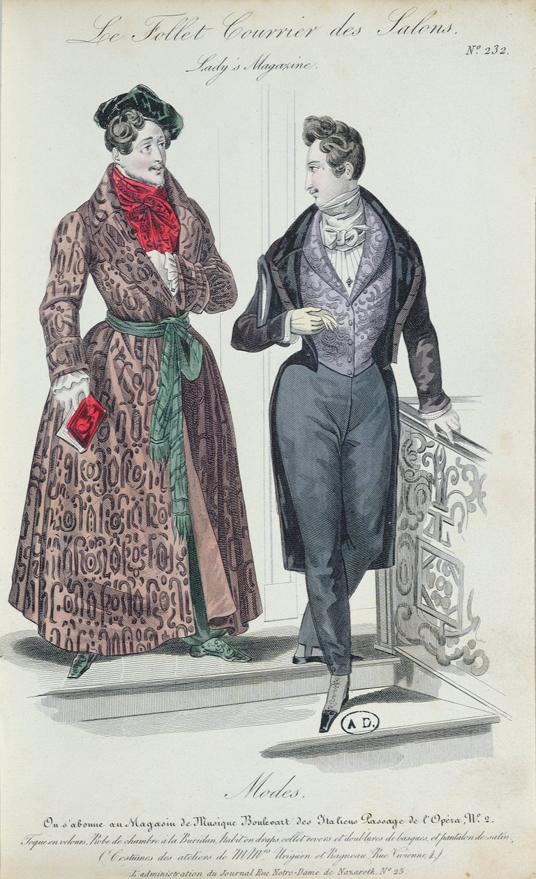 Dois jovens elegantes, 1835 (gravura a cores) de French School