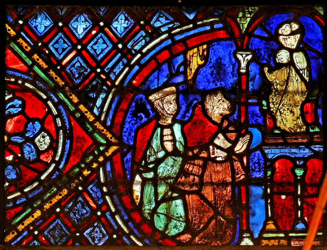 Dois doadores diante de uma estátua da Virgem (w29a) de French School