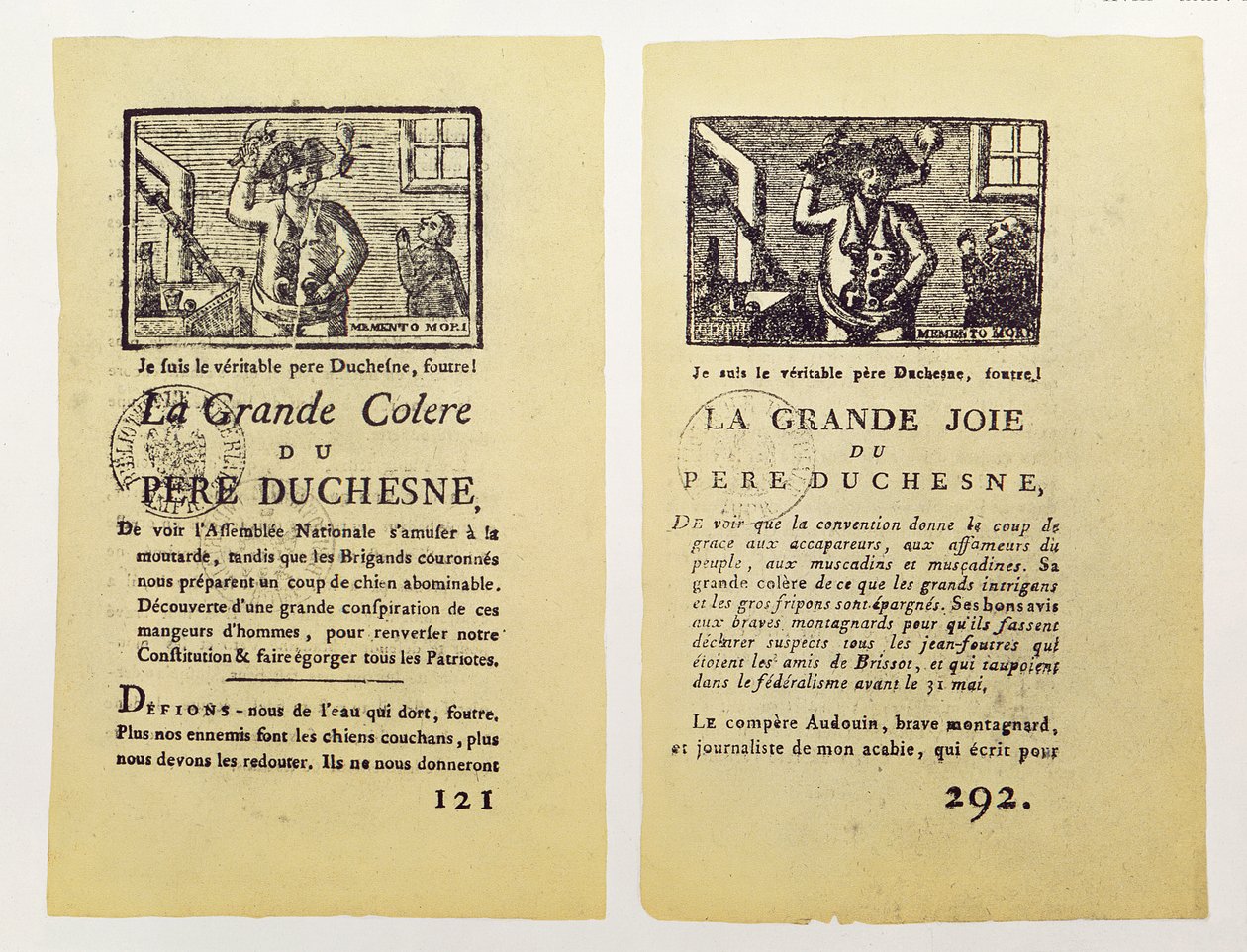 Duas páginas de La Grande Colere de Pere Duchesne, 1792 de French School