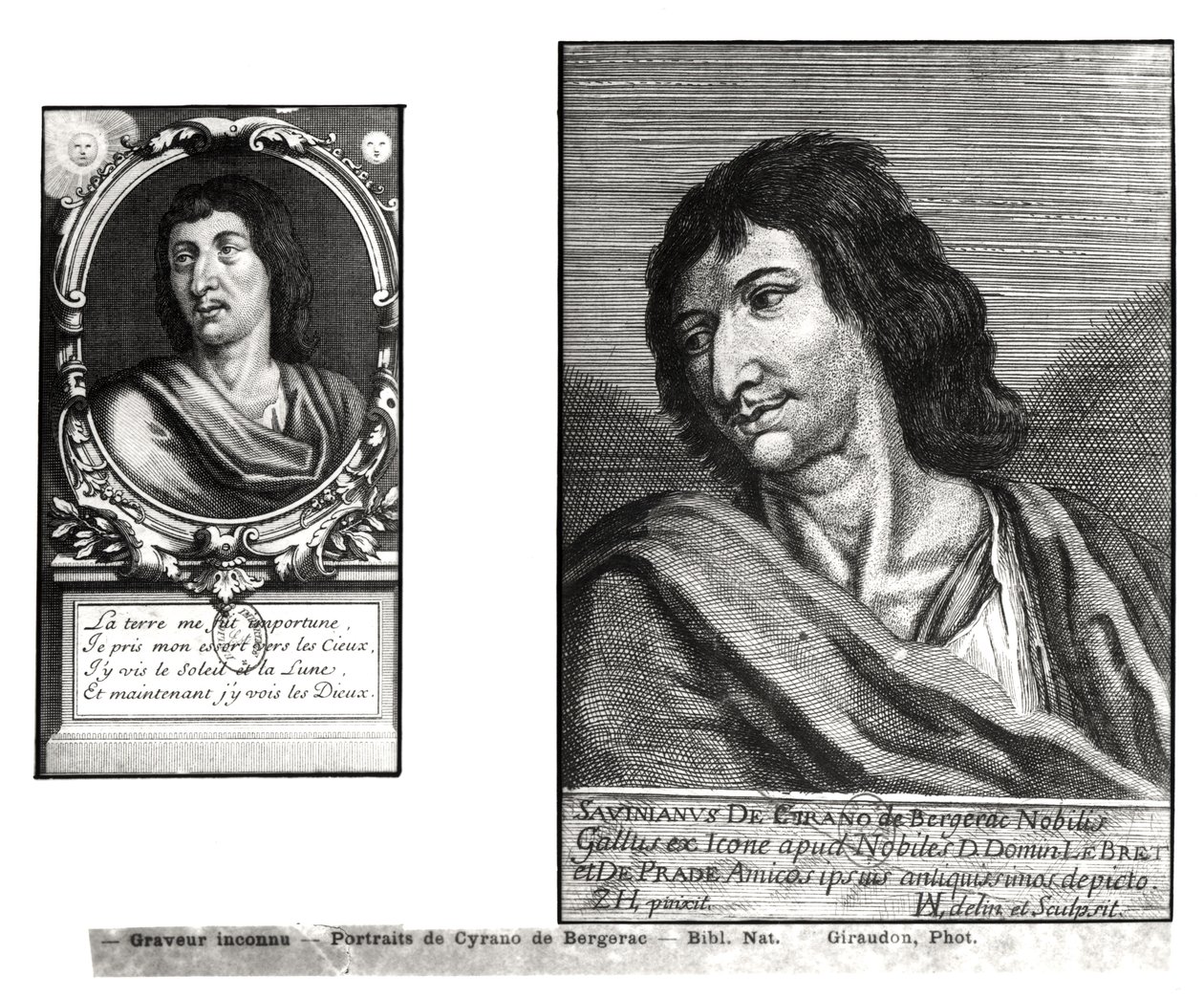 Dois retratos de Savinien Cyrano de Bergerac (1619-1655), à direita depois de Zacharie Heince (1611-1669) de French School