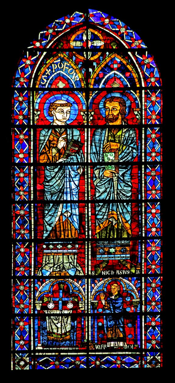 Dois santos - um é Nicaise; padre do doador abaixo (w116) de French School