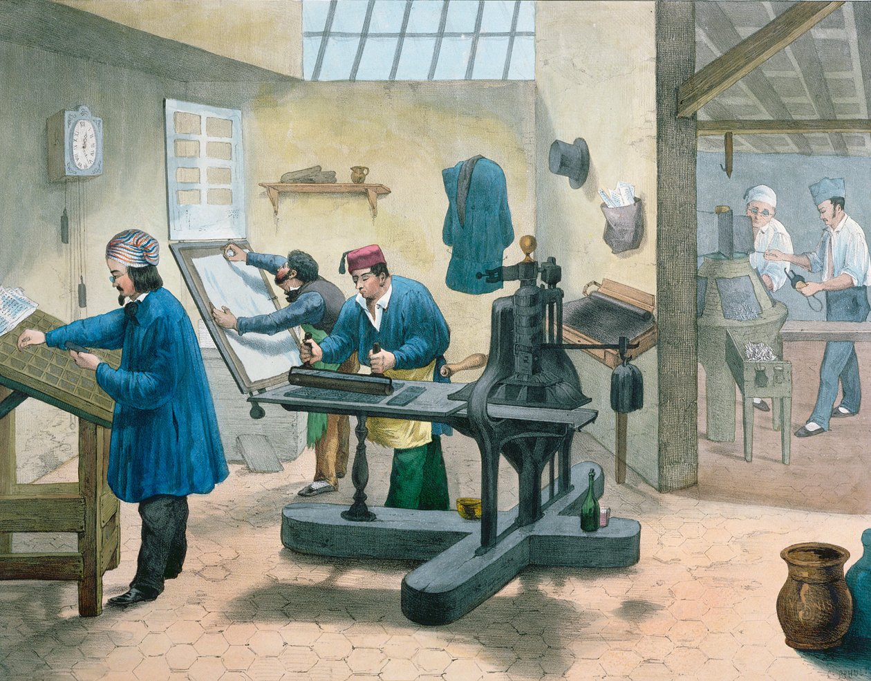 Tipógrafos e compositores, c.1860 de French School
