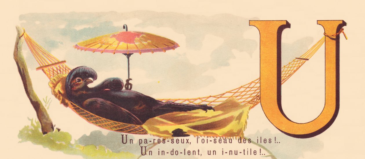U: Um preguiçoso, o pássaro das ilhas! Indolente e inútil! de French School