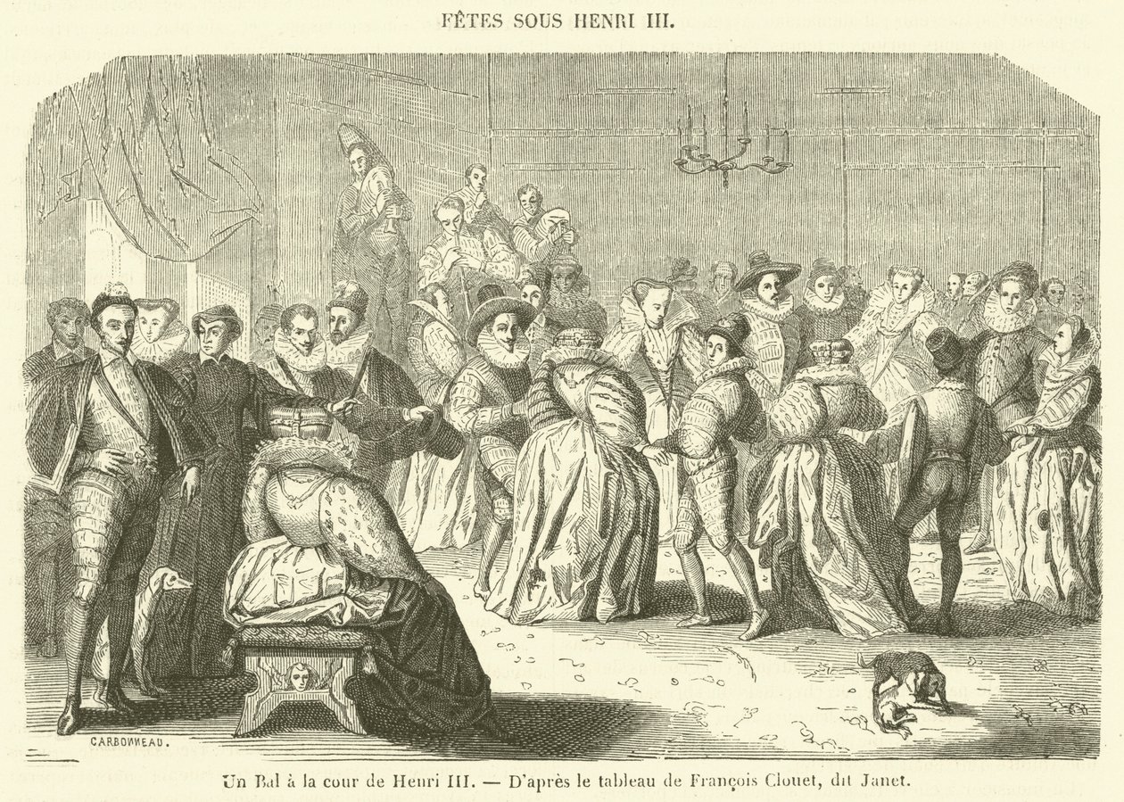 Un Bal a la cour de Henri III (gravura) de French School