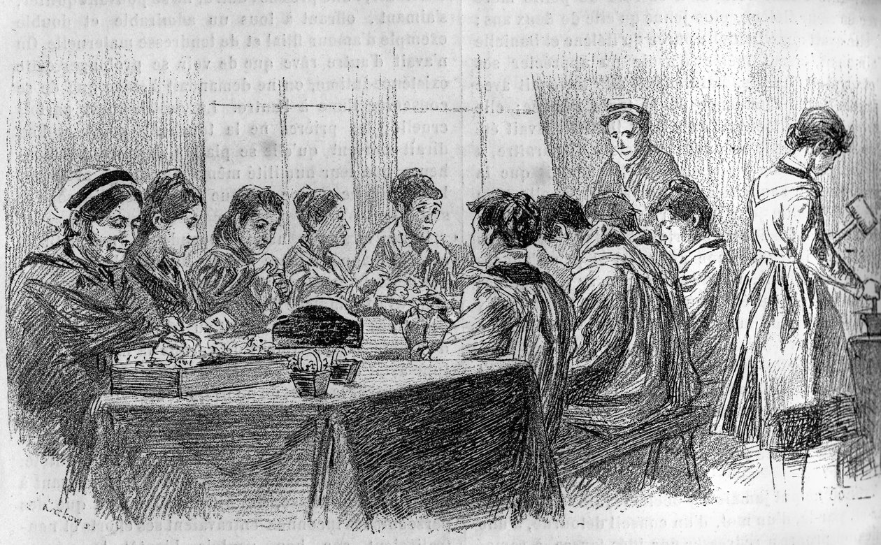 Uma oficina para jovens idiotas no Salpetriere em Paris, em "le journal de la jeunesse" 1887. de French School