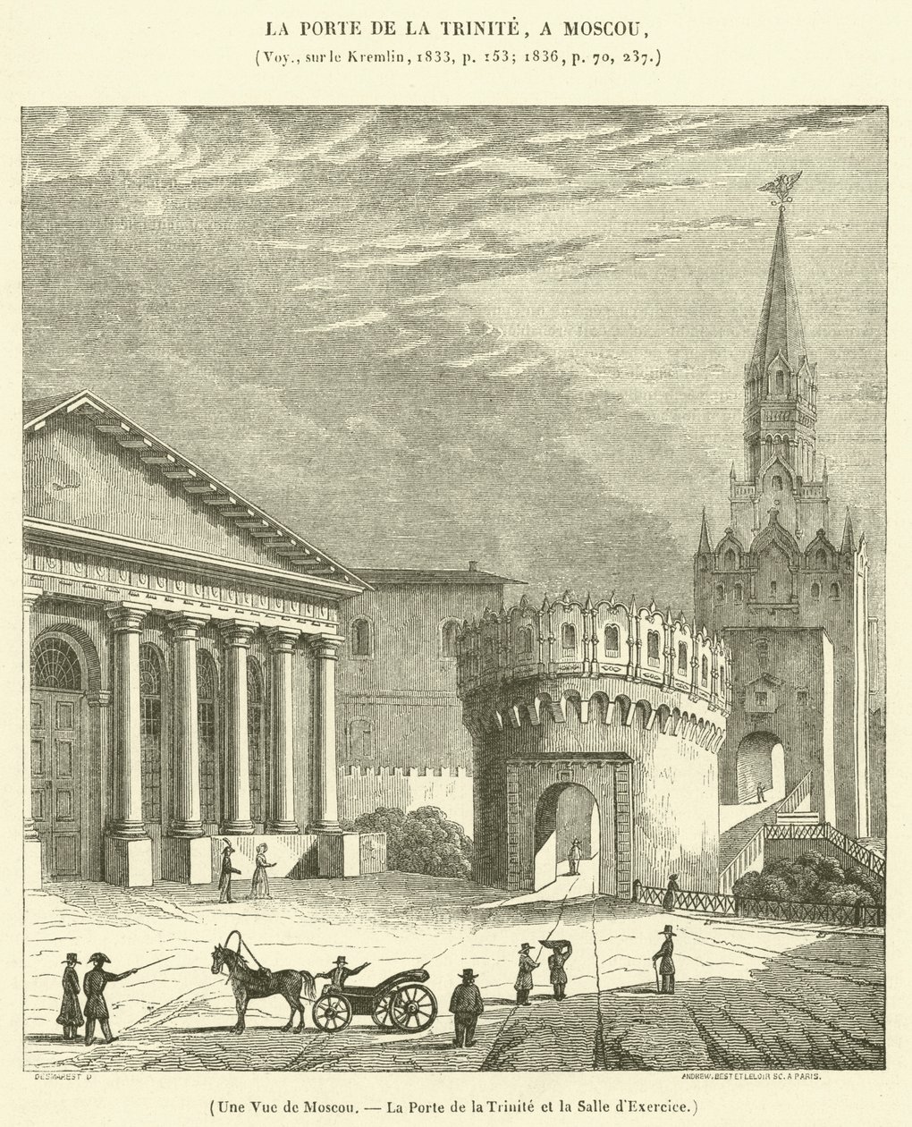 Vista de Moscovo, a Porta da Trindade e a Sala de Exercícios (gravura) de French School