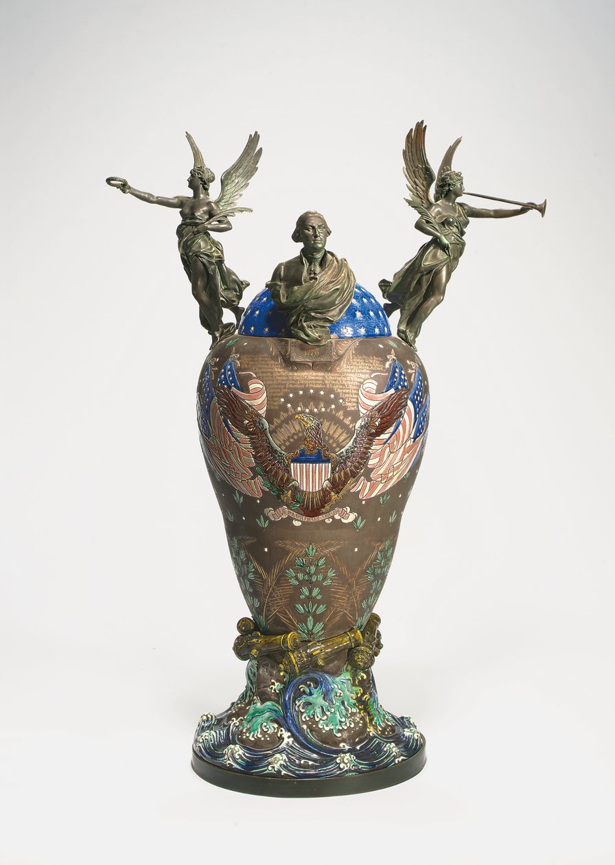 Urna que comemora o centenário da independência americana, c.1876 (cerâmica e bronze) de French School