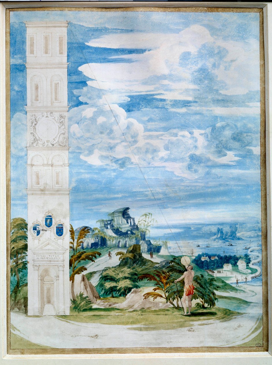 Utilização de astrolábio, instrumento astronómico: orientado para o sol. Aquarela da escola francesa do século XVI. Dim. 0,48x0,35 m. Paris, Museu do Louvre de French School